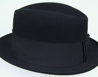 7 3/8 - Chapeau fedora vintage en feutre de fourrure noire KNOX pour homme