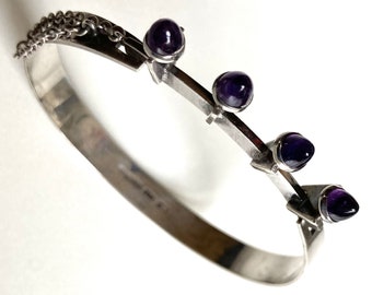 VENTE - bracelet finlandais moderniste vintage K. Salovaar en argent sterling avec améthyste - VENTE