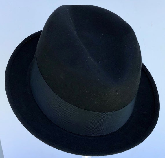 7 3/8 - Vintage Black Fur Felt Stetson Men's Fedo… - image 2