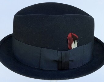 7 3/8 - Vintage Black Fur Felt Stetson Men's Fedora