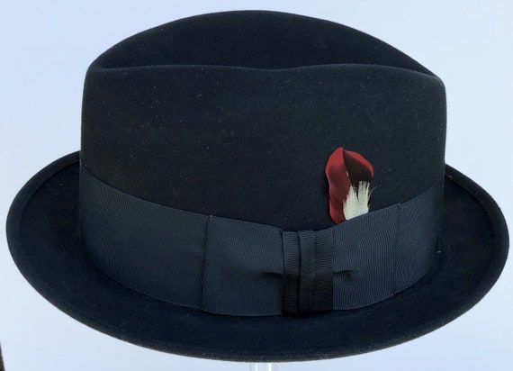 7 3/8 - Vintage Black Fur Felt Stetson Men's Fedo… - image 1