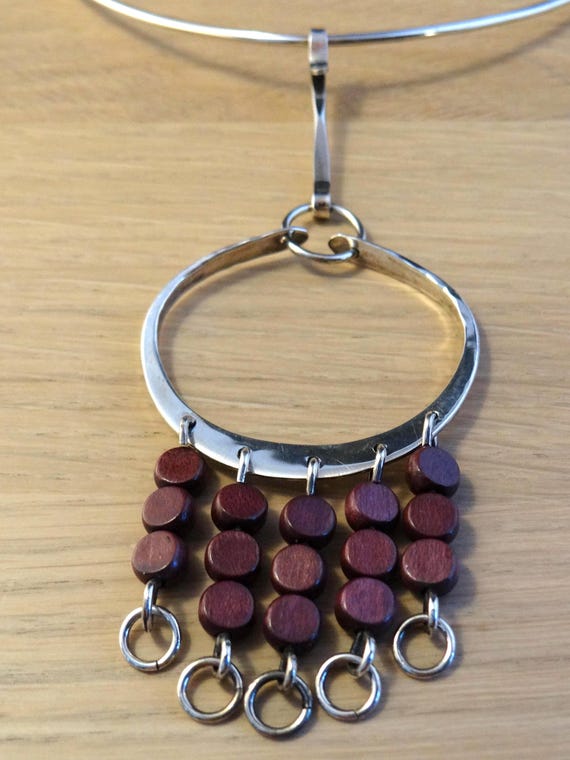 Rare ANNA GRETA EKER necklace of Sterling silver 925 and wood, Norway