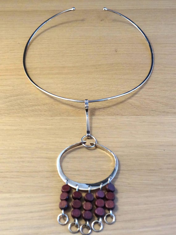 Rare ANNA GRETA EKER necklace of Sterling silver 925 and wood, Norway View 2