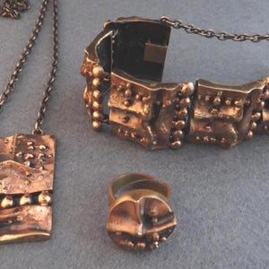 vintage HANNU IKONEN SET of bracelet, necklace, ring bronze Finland