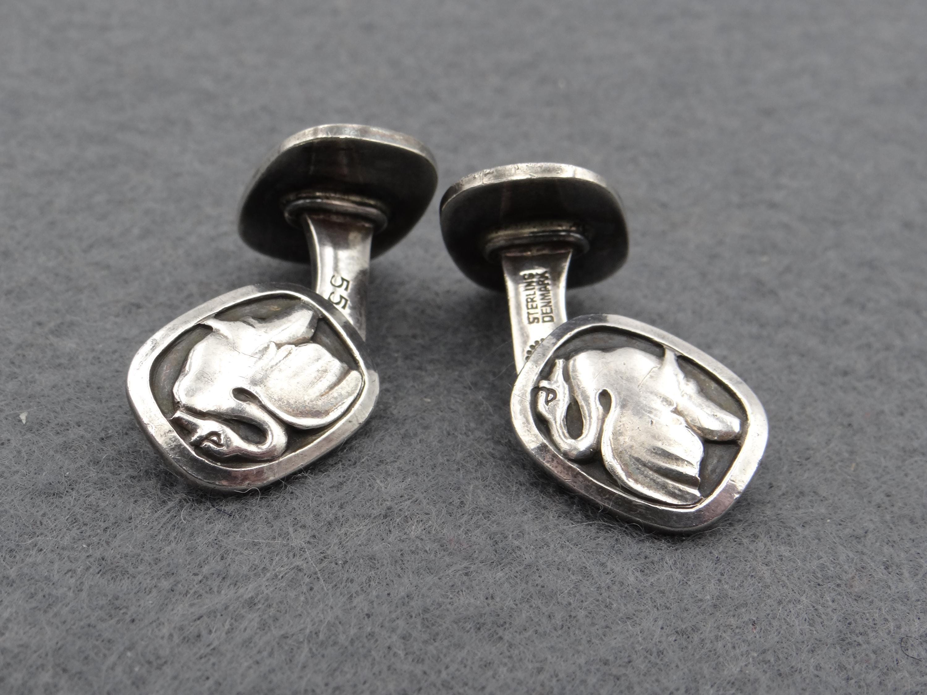 Vintage Rare Georg Jensen #55 Swan Cufflinks Sterling Silver 925S