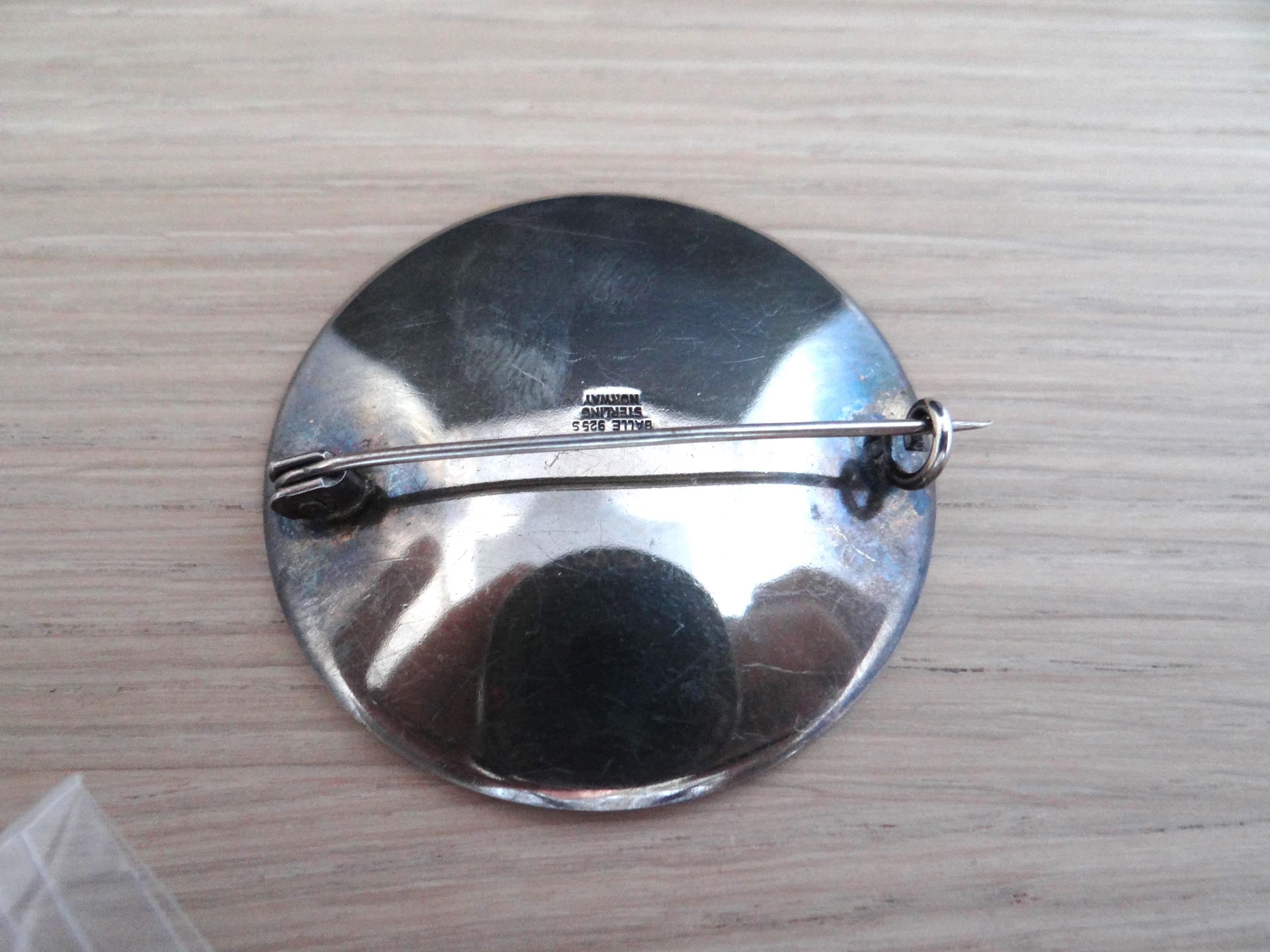   323 エナメル　シルバーブローチ　925S ヴィンテージ ラージ (4.5 cm) BALLE スターリングシルバー 925
