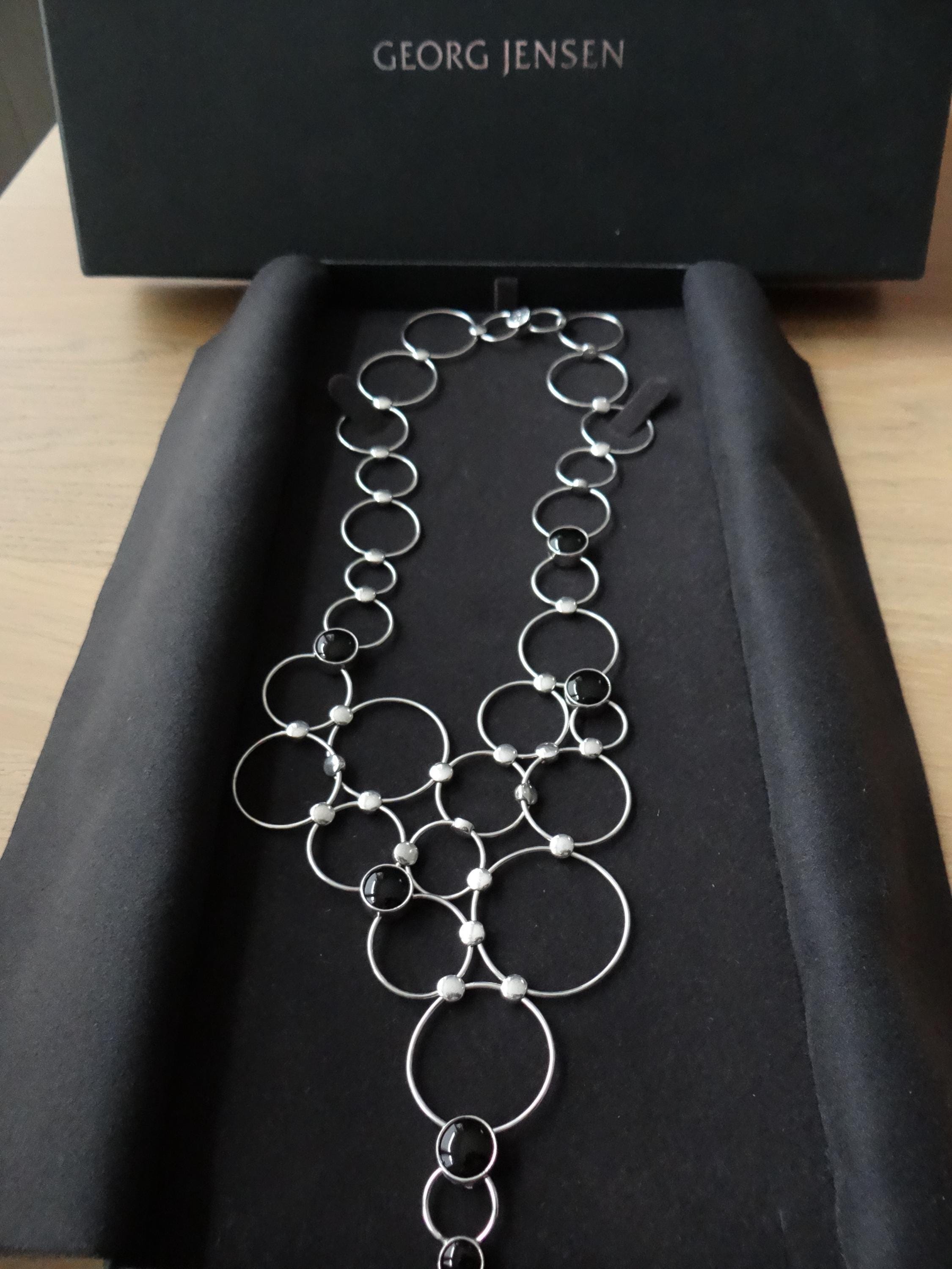 Georg Jensen Sterling Silver Necklace With Black Agate #466A