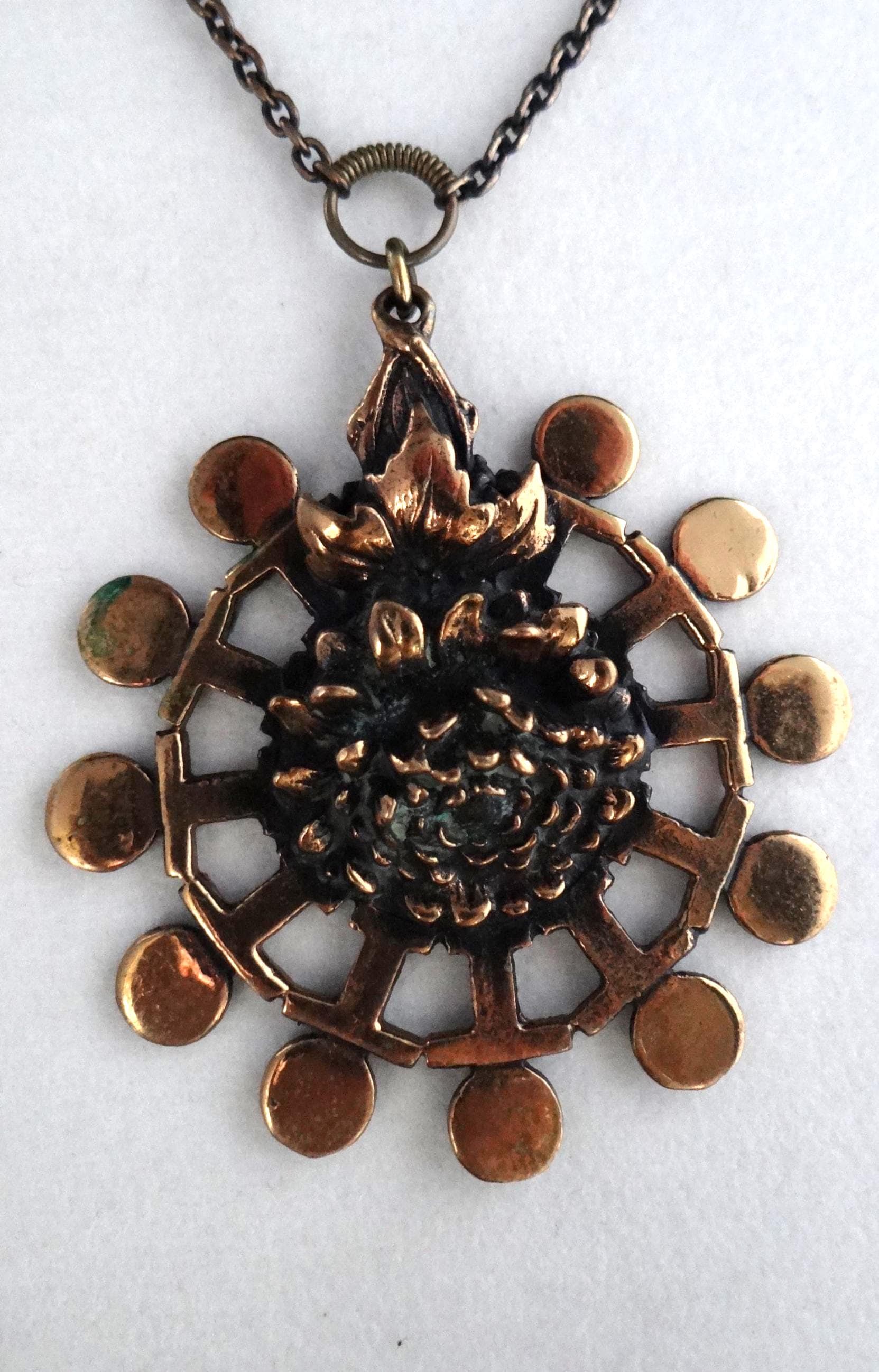 Vintage Pentti Sarpaneva Bronze Pendant and Chain Sunflower