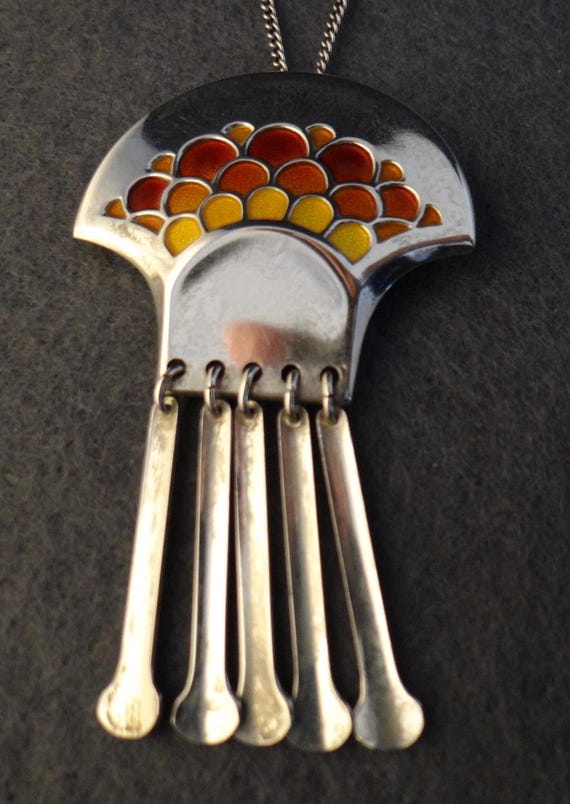David Andersen Sterling Silver Enamel Pendant Brooch – Norway 835