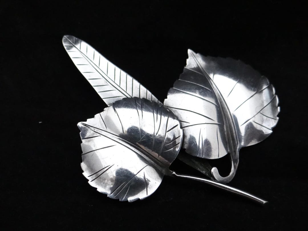 北欧ヴィンテージ　デンマーク Gertrude Engel ボタニカルブローチ Rare 1954 Gertrud Engel for A. Michelsen Sterling Silver 925s Leaf