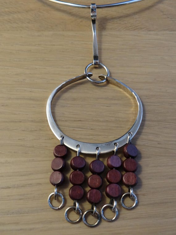 Rare ANNA GRETA EKER necklace of Sterling silver 925 and wood, Norway View 6