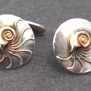GEORG JENSEN (1933-1944) #52 gold- and sterling silver 925-cufflinks nautilus shell Denmark by Henry PILSTRUP