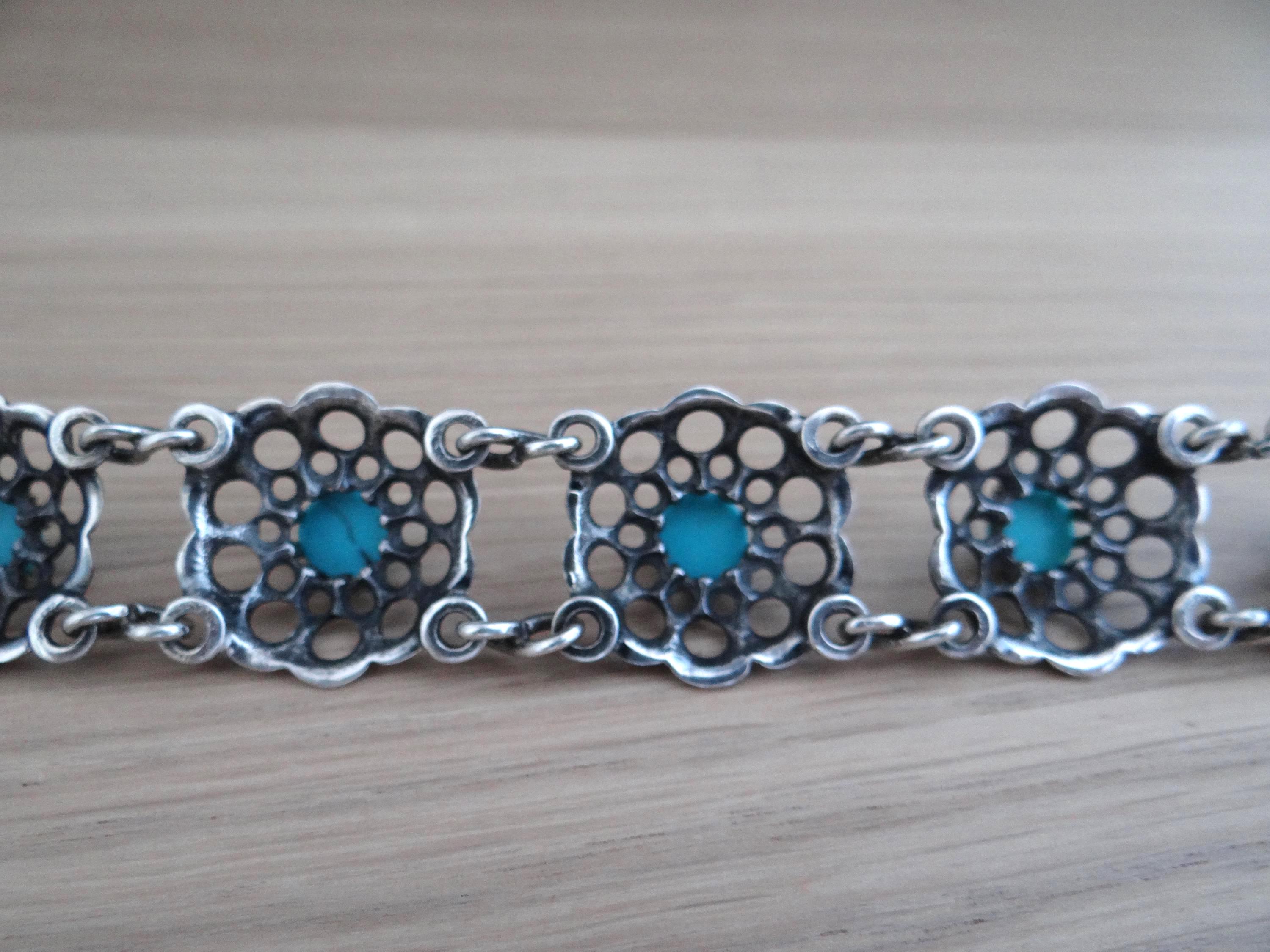 Bague Navajo en argent 925 Kingman Turquoise signé DW C