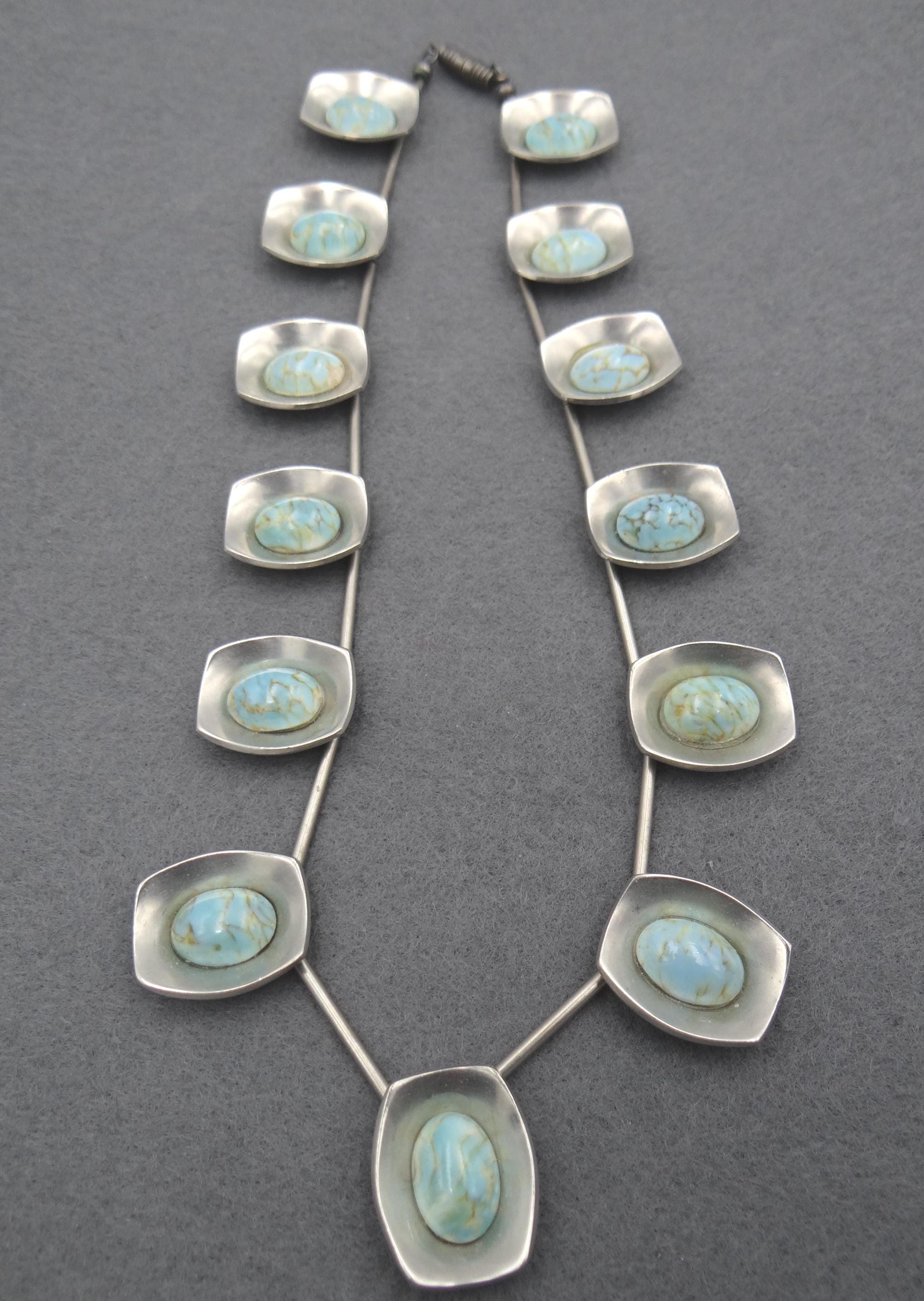 Vintage Jorgen Jensen #220 Pewter and Turquoise Necklace Denmark