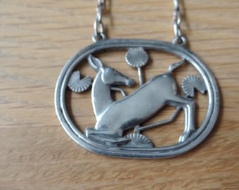 Vintage Jorgen Jensen #220 Pewter and Turquoise Necklace Denmark 
