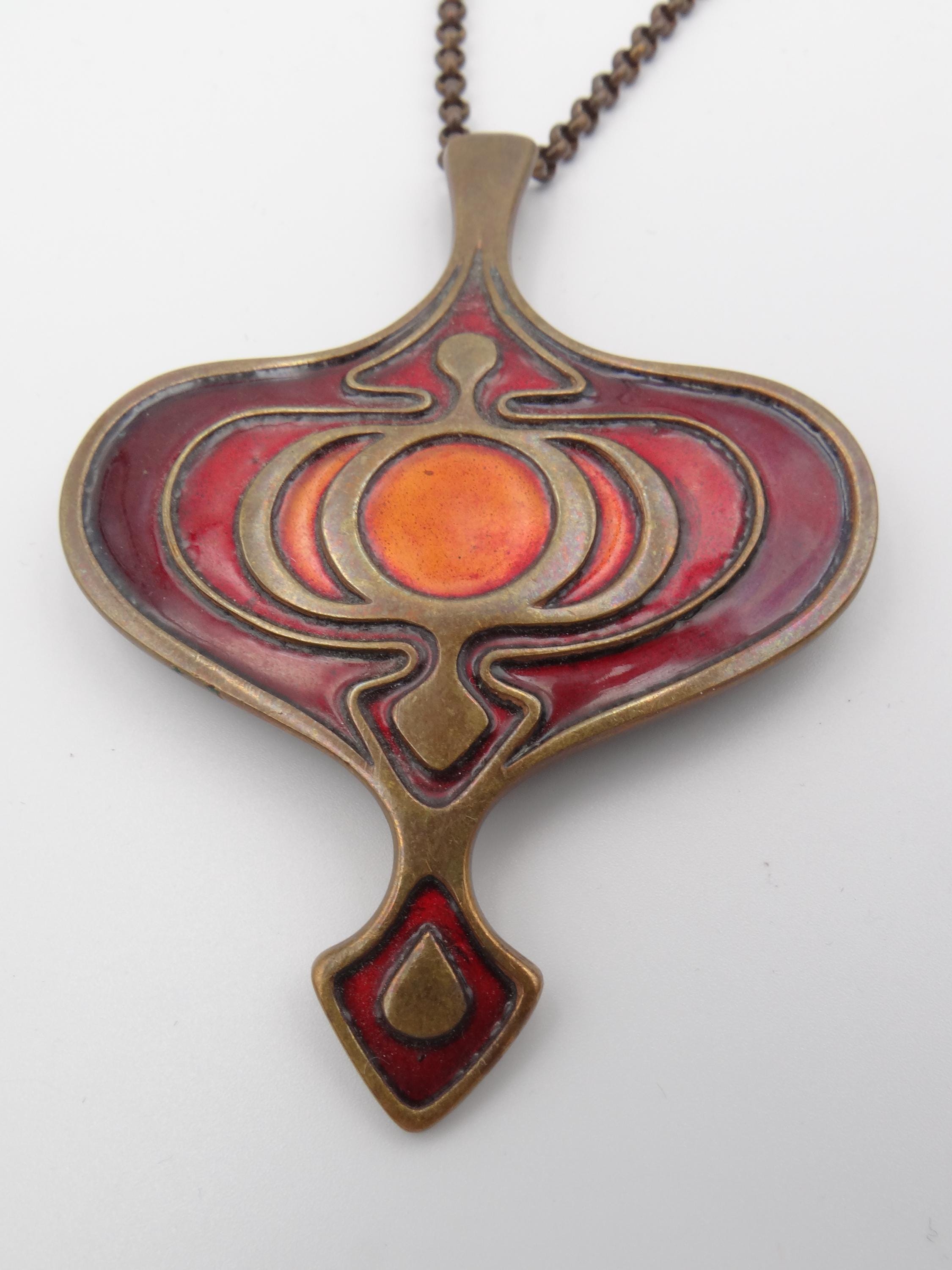 【ヴィンテージ】David Andersen ブローノルウェー　エナメル Vintage David Andersen Bronze Enamel Pendant and Chain Norway - Etsy