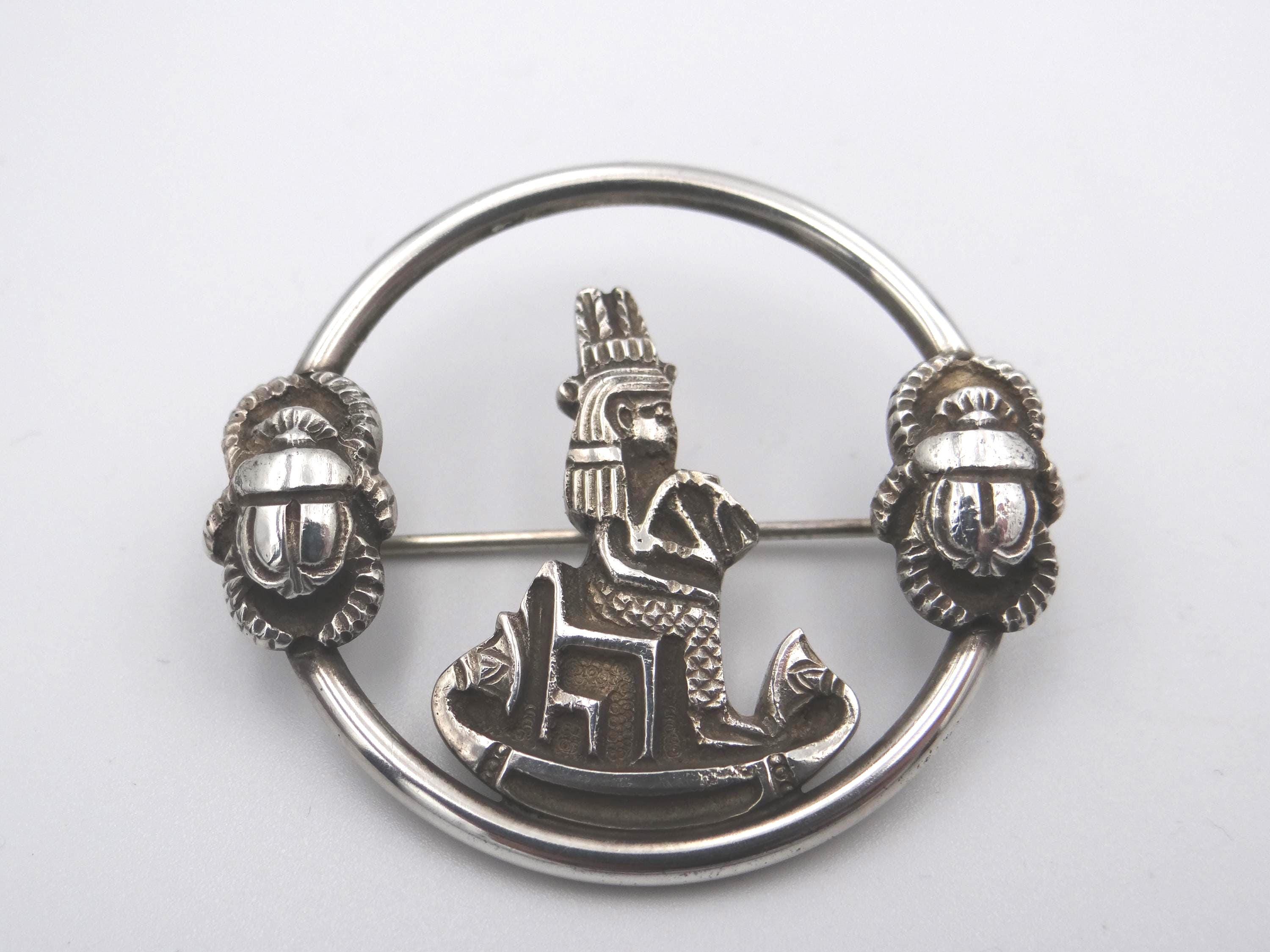 Broche Scarabée En Argent Massif Ancien - Pièce Rare Et Splendide, Véritable Insecte Naturalisé