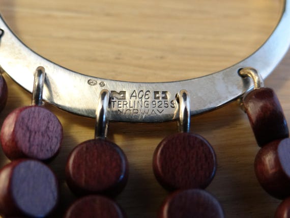 Rare ANNA GRETA EKER necklace of Sterling silver 925 and wood, Norway View 3