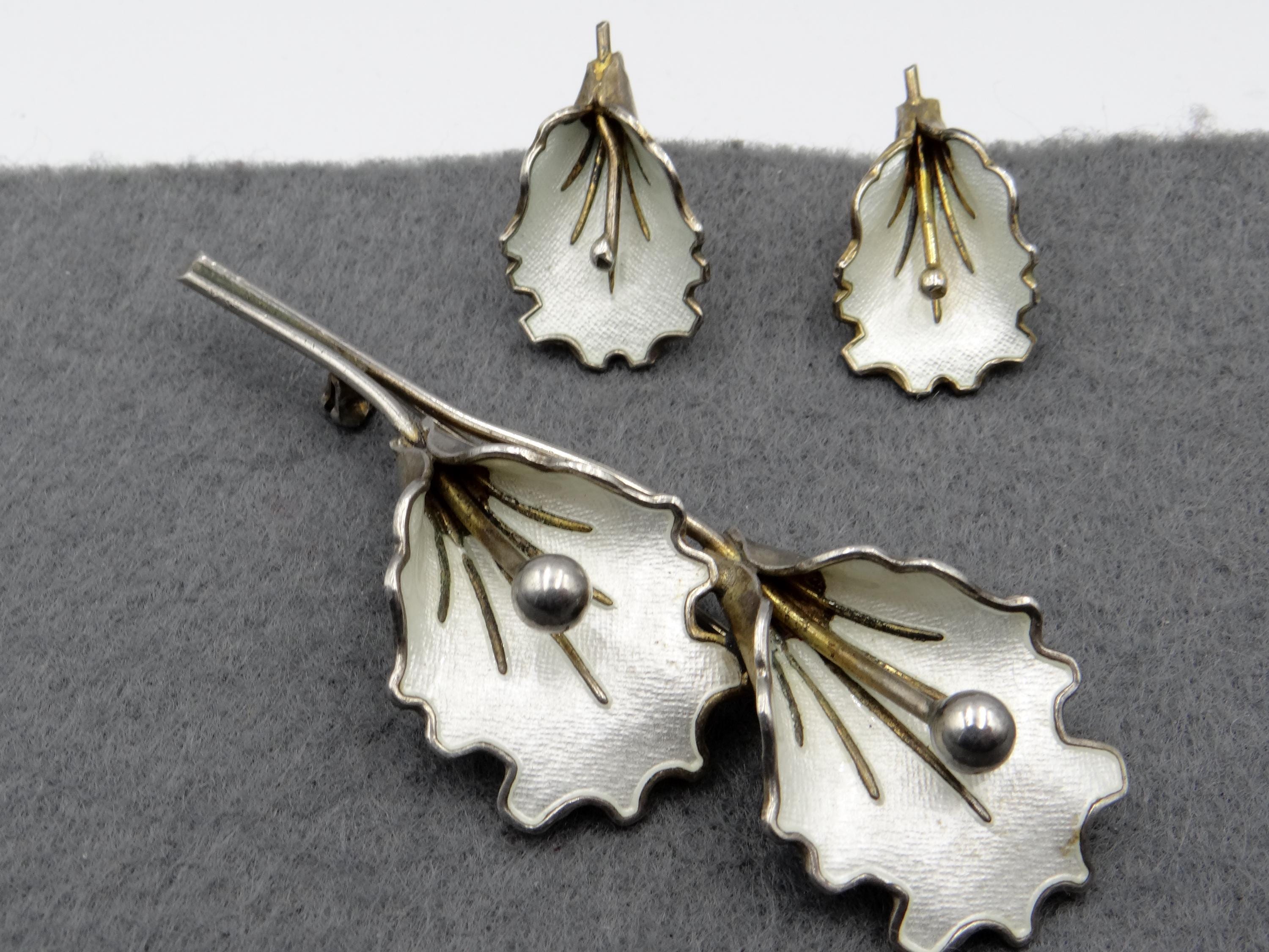 Vintage Set Aksel Holmsen Brooch and Earrings Sterling Silver 925S