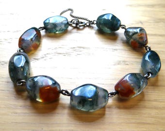 ヴィンテージオーストリア835シルバーとモスアゲートのモダニスト