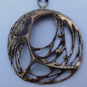 Large (7 cm) vintage Karl Laine bronze pendant and chain spiderweb Finland