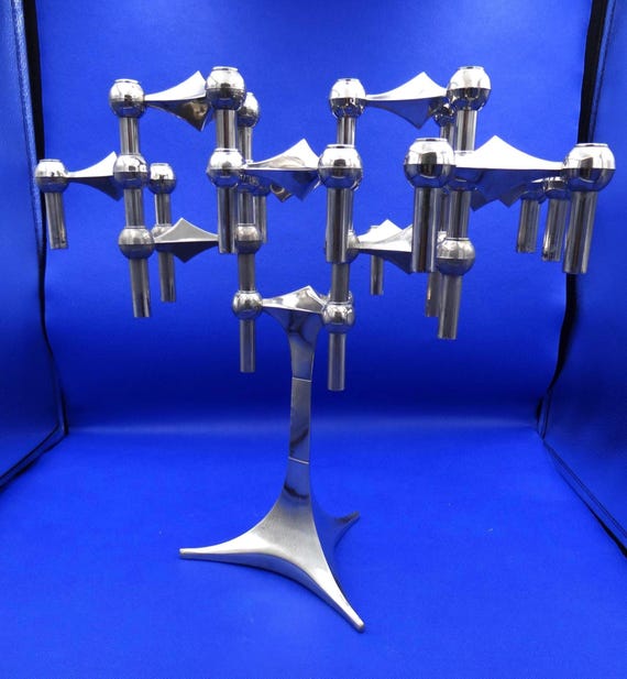 Stoff Nagel Chromed Metal Candleholders With Tripod Base, 1960s German Design