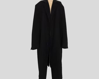 Schwarzer, minimalistisch-schicker Wintermantel aus Wolle und Kaschmir im Vintage-Stil der 2000er Jahre, Unisex-Größe L