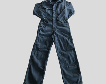 Vintage Blue 100% Cotton Long Sleeve Collared Boilersuit Jumpsuit Workwear Unisex S/M