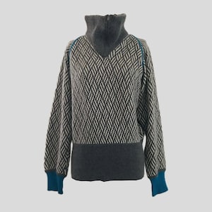 Vintage 1980s Made In Italy Gray Wool Angora Heavy Knit Turtleneck Sweater - M