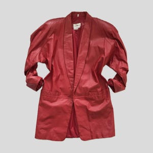 Vintage 1980s Red Leather Oversized Blazer Jacket Womens Size Medium