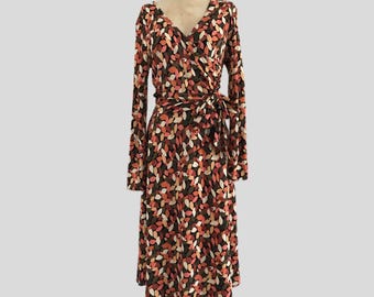 Vintage 2000s Talbots Pink Geometric Print V Neck Faux Wrap Dress Womens 6P