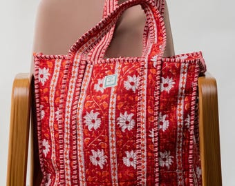 Red Quilted Handmade Shoulder Tote Bag