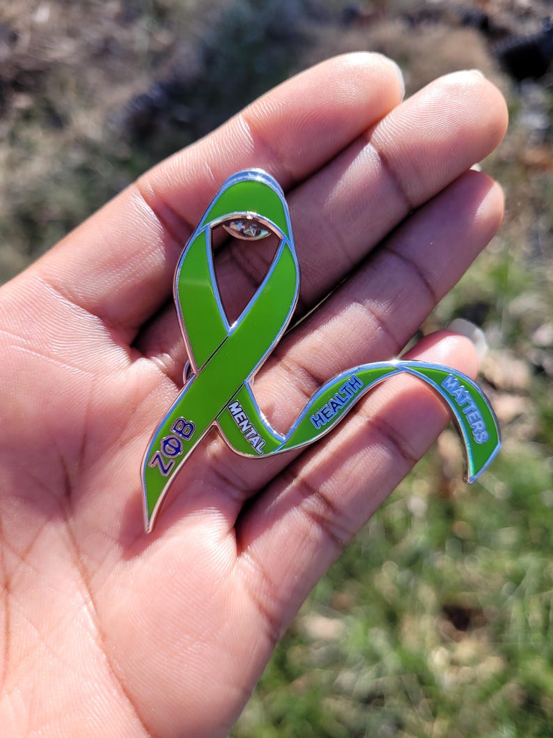 Zeta Phi Beta Mental Health Awareness Enamel Pin: Green Ribbon Lapel ...