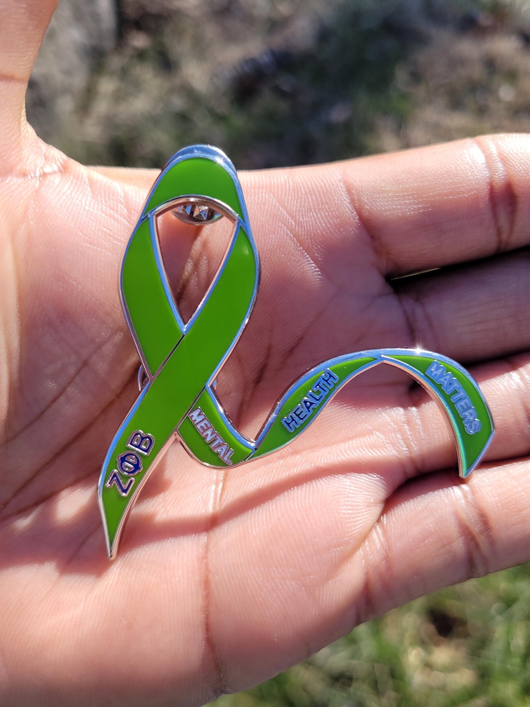 Zeta Phi Beta Mental Health Awareness Enamel Pin: Green Ribbon Lapel ...