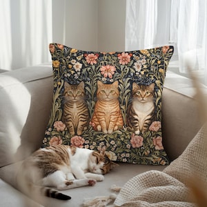 William Morris Cat Throw Pillow Cover, Morris Art Cushion Cover, Art Nouveau Pillow Case, Cozy Home Decor For Cat Lovers