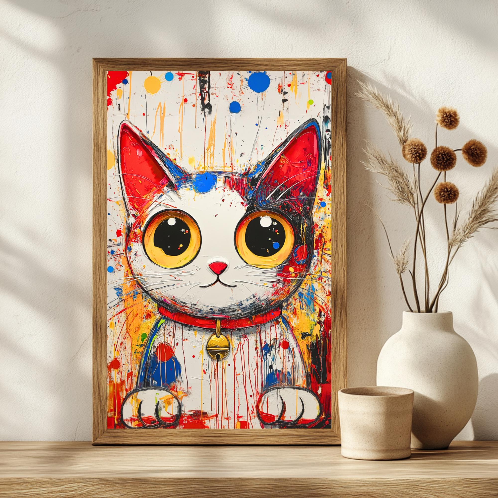 Takashi Murakami Cat Poster, Abstract Cat Wall Art, Vibrant Pop