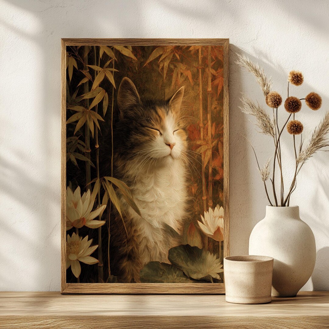 Golden Renaissance Cat Art Print | Peaceful Cat Digital Download ...