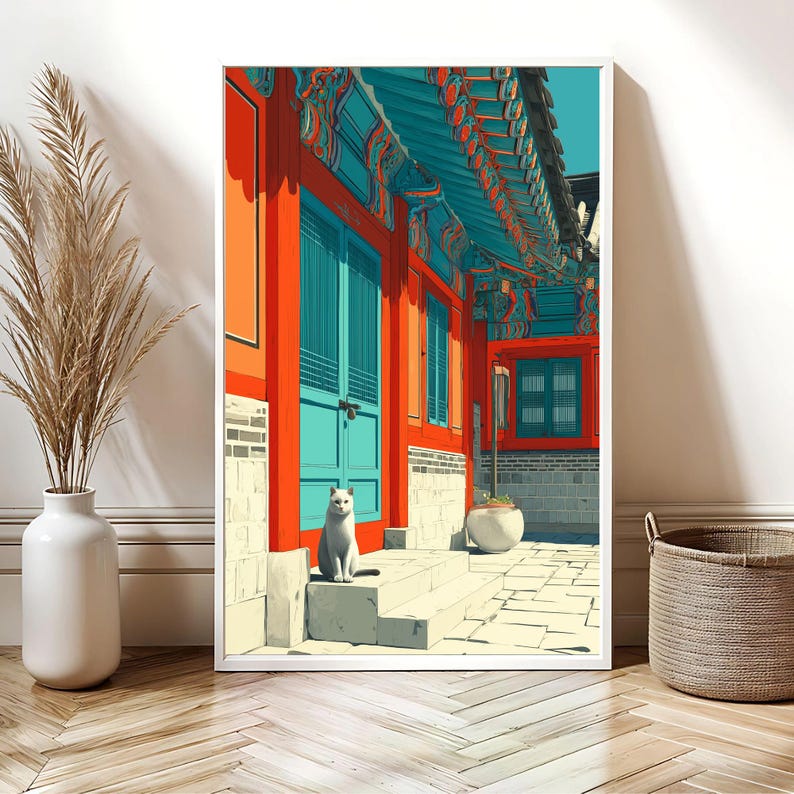 Vibrant Dancheong Palace Art Print | Korean Heritage Decor | Colorful Digital Print | Cultural Wall Art | Unique Gift Idea image 7