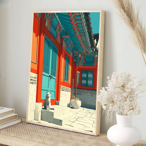 Vibrant Dancheong Palace Art Print | Korean Heritage Decor | Colorful Digital Print | Cultural Wall Art | Unique Gift Idea