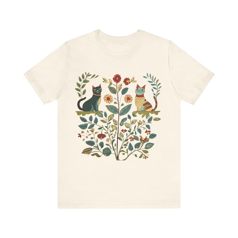 Vintage 90s Cottagecore Cat T-Shirt, Plant Lover Shirt, Cats and flowers, Gardner Sweater, Retro Kitten Sweatshirt, Cat Gift, Folk Art Shirt image 6
