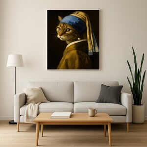 Johannes Vermeer Cat Art Print | Cat with a Pearl Earring Digital Download | Cat Wall Art Gift | Pet Lovers Decor | Modern Cat Artwork