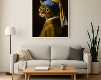 フェルメール作「真珠の耳飾りの猫」のアートプリント、猫好きの方への