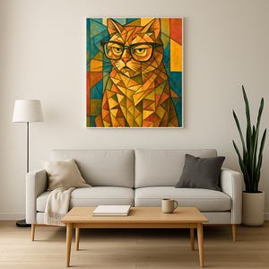 Cubist Cat Art Print | Cat in Glasses Digital Download | Modern Feline Decor | Cat Lover Gift | Abstract Wall Art | Picasso Style Cat Art
