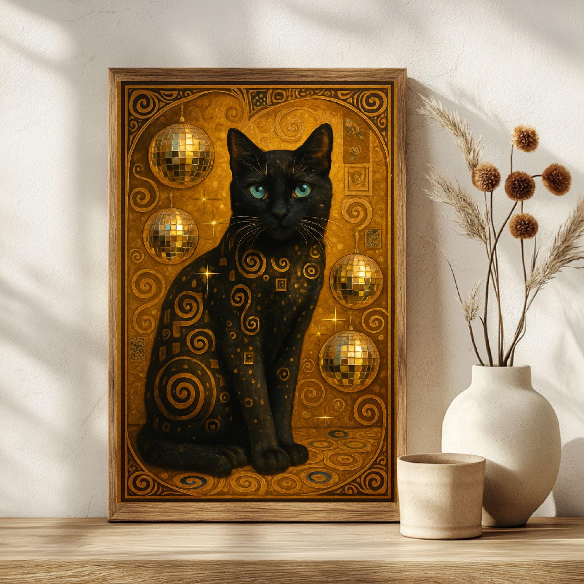 Gustav Klimt Style Cat Art Print | Disco Feline Poster | Whimsical Wall ...