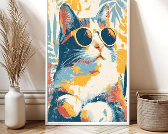 Bold Pop Art Cat Digital Print | Vibrant Cat Wall Art | Modern Pop Style Decor | Gift for Cat Lovers | Retro Pop Art Decor