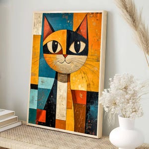 Geometric Cat Digital Art Print | Abstract Cat Poster | Pet Lover Wall Art | Perfect Gift for Cat Owners | Modern Decor | Picasso Cat