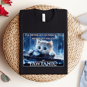 Titanic Funny Cat T-shirt, Meme Tee Gift, Funny Movie Shirt, Gift for Her, Black Cat Shirt, Cat Lover, TV Show shirt, Cat Parody Shirt