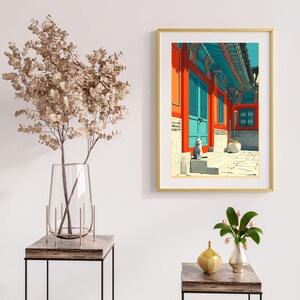 Vibrant Dancheong Palace Art Print | Korean Heritage Decor | Colorful Digital Print | Cultural Wall Art | Unique Gift Idea image 6