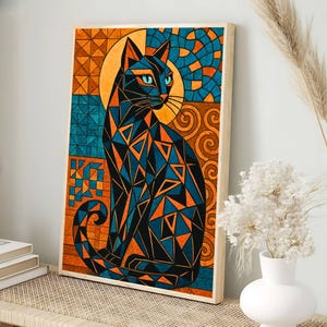 Geometric Cat Art Print | Modern Cat Poster | Abstract Cat Wall Art | Contemporary Cat Decor | Geometric Animal Art