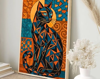 Geometric Cat Art Print | Modern Cat Poster | Abstract Cat Wall Art | Contemporary Cat Decor | Geometric Animal Art
